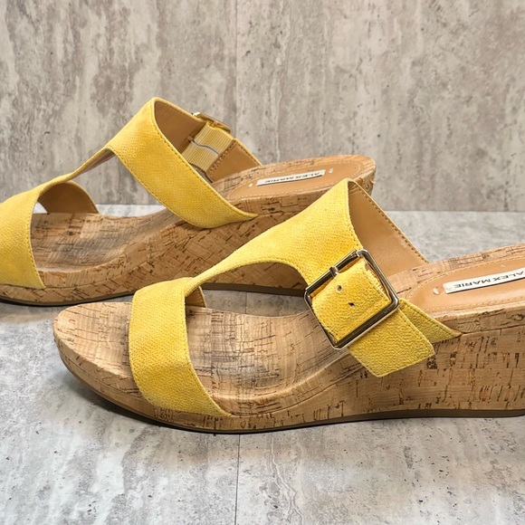 Alex Marie Issodore Lulu Zest Yellow Leather Wedge Heels Sandals 10M - Picture 6 of 11